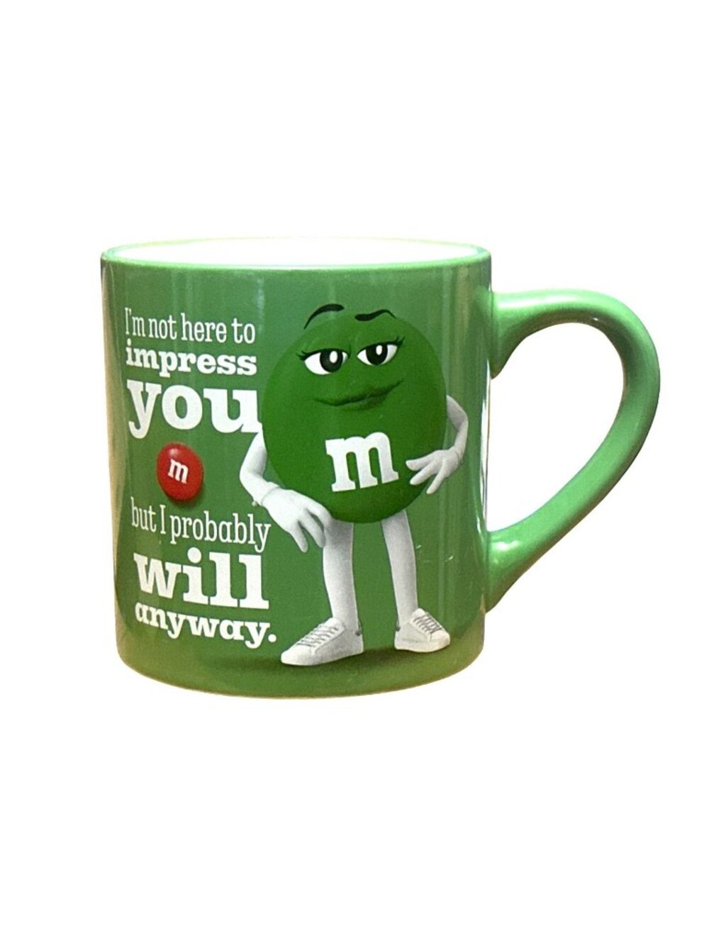 M&M's Green Character Mug 15 oz I'm Not Here To Impress You 2023 Frankford